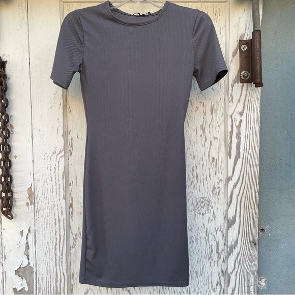 BooHoo Bodycon T-Shirt Dress Women's Size 6 Grey Basic Rib Crew Neck Dress New - Picture 11 of 14